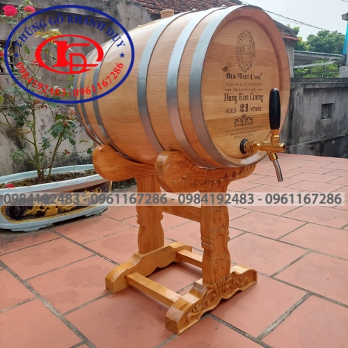 Thùng rượu gỗ sồi 50 Lít có chân trạm khắc